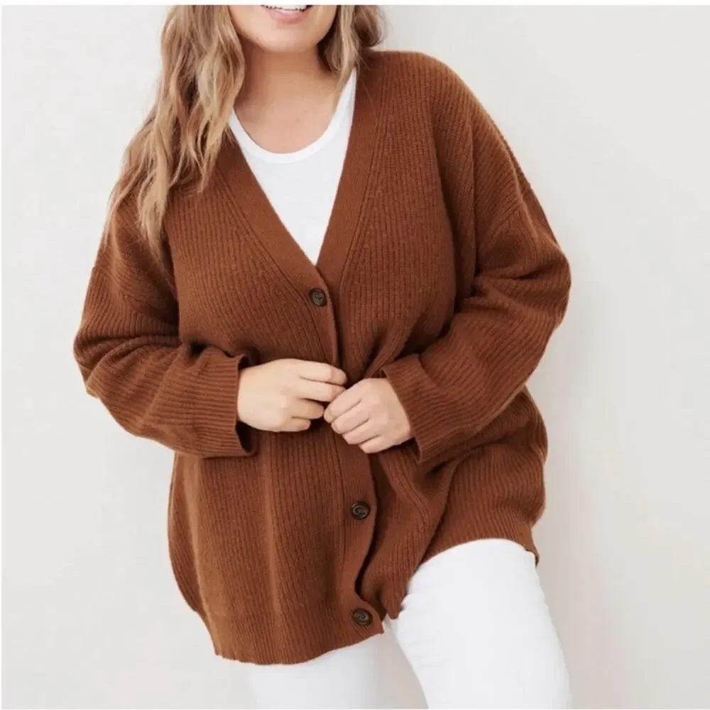 Jenni Kayne RARE Cinnamon Brown Cashmere Cocoon Cardigan Sweater Size XL